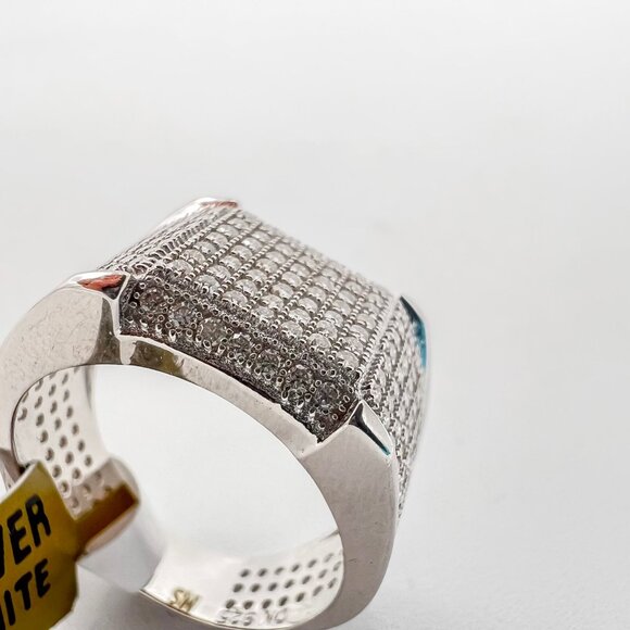 925 Sterling Sliver Moissanite Square Ring, 2.00ctw VVS Stones Hip Hop Jewelry B - Picture 2 of 7